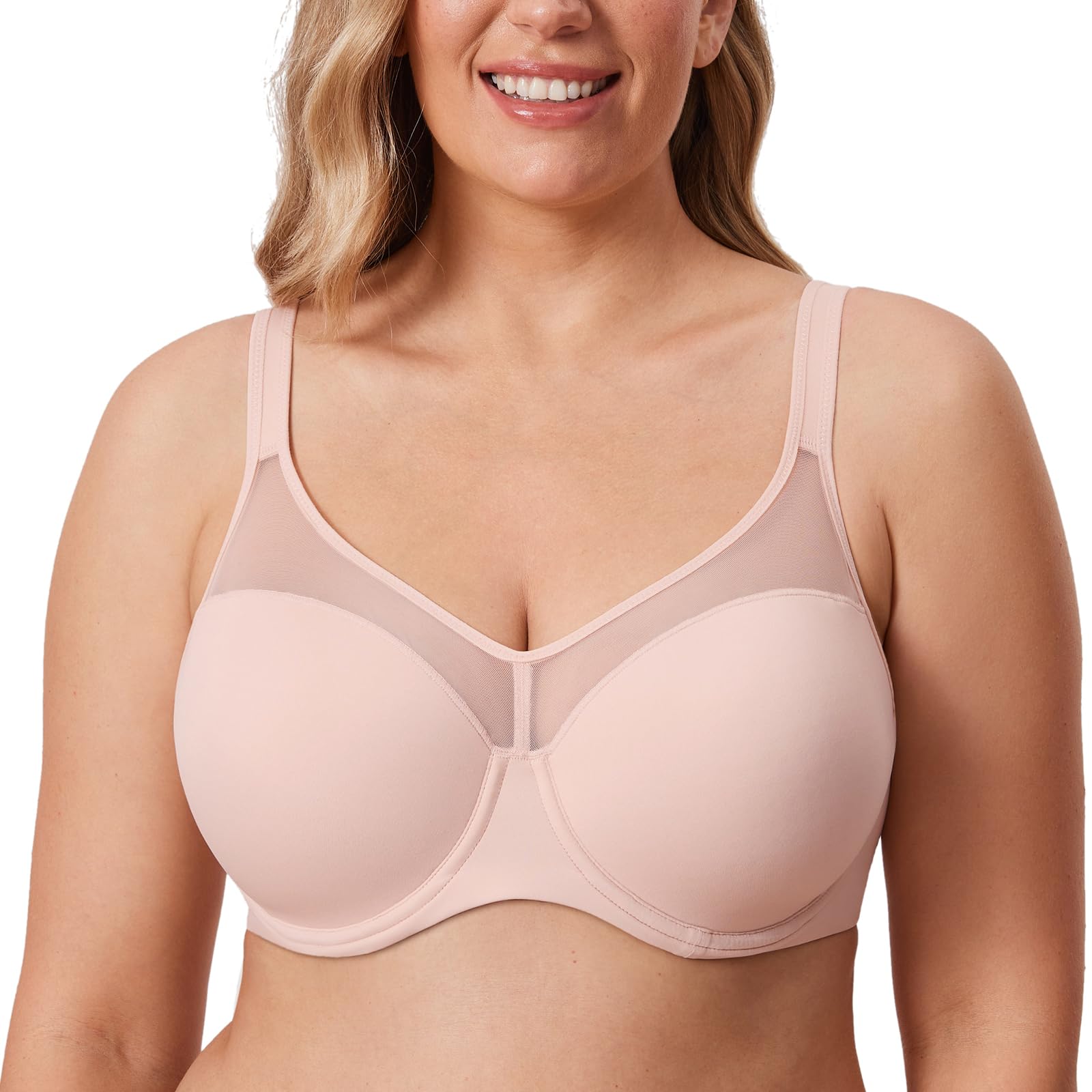 DELIMIRAWomen's Plus Size Bra Full Coverage T Shirt Lightly Padded Sheer Underwire Support Bras