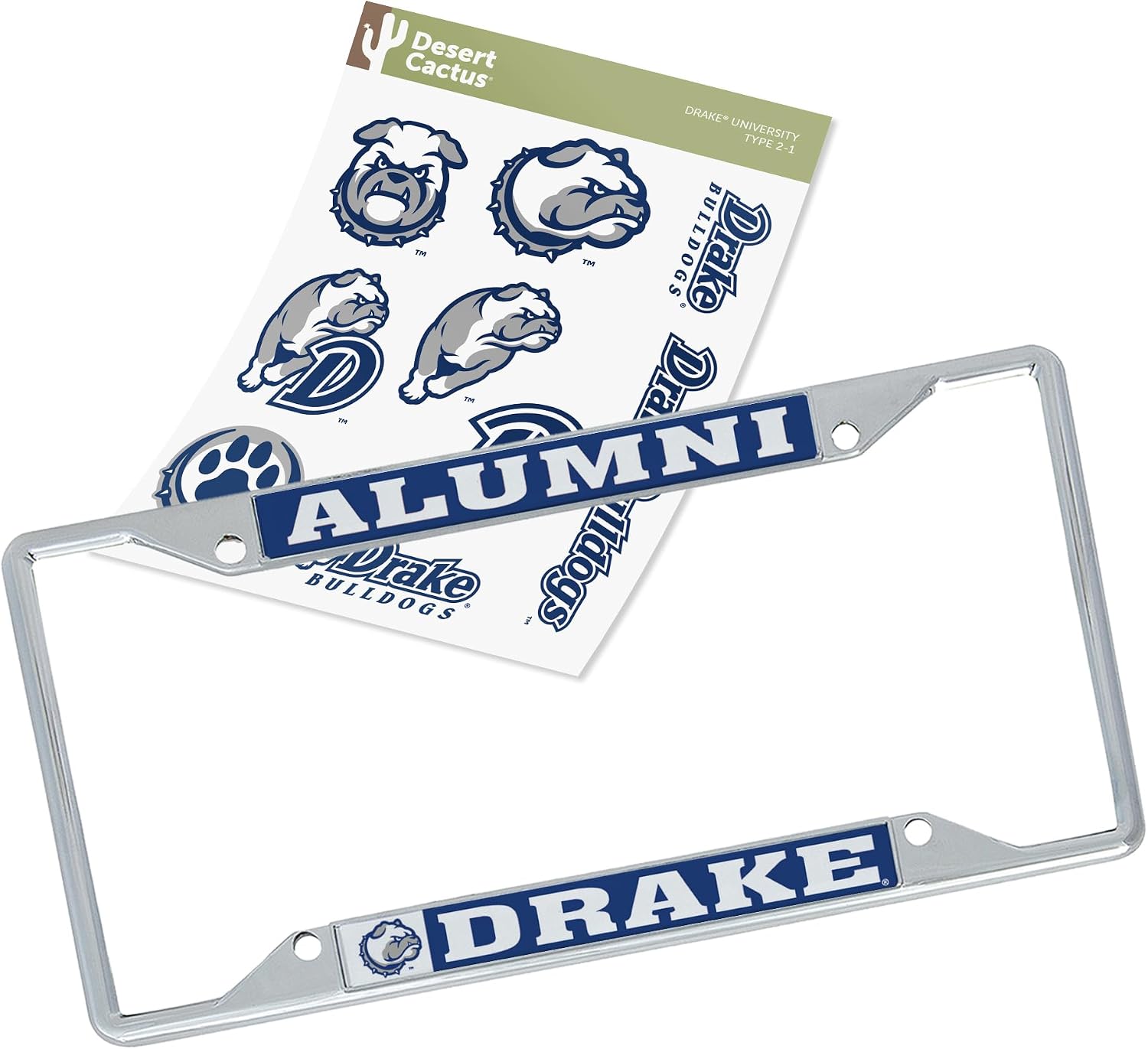 Desert Cactus Drake University License Plate Frame and Stickers Bundle Gift Set Bulldogs Decals
