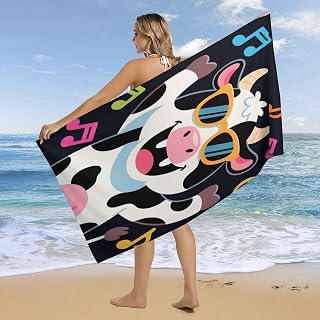 Funny Cows Print Microfiber Beach Towel Oversize for Travel | 63"X32" Quick Dry Absorbent Towel, Sand Free, Lightweight, Compact for Camping, Swimming, Gym, Yoga, Essentials, Gift