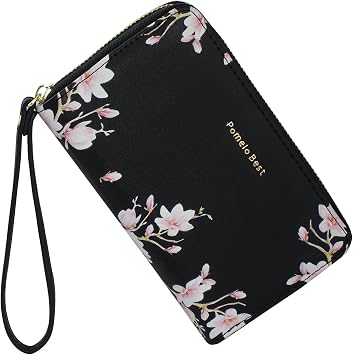 Pomelo Best Wallets for Women Leather RFID Blocking Zipper Around Credit Card Holder Wristlet Medium Wallet for Ladies Black 2025