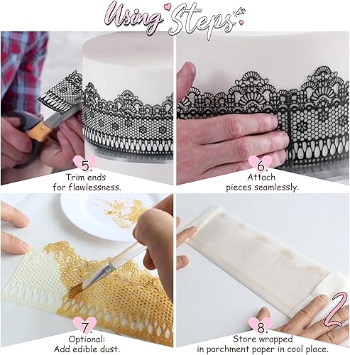 Miniatura 7 de Juego de 10 piezas de encaje comestible grande prefabricado listo para usar con flores de rosa rojo de 14 pulgadas