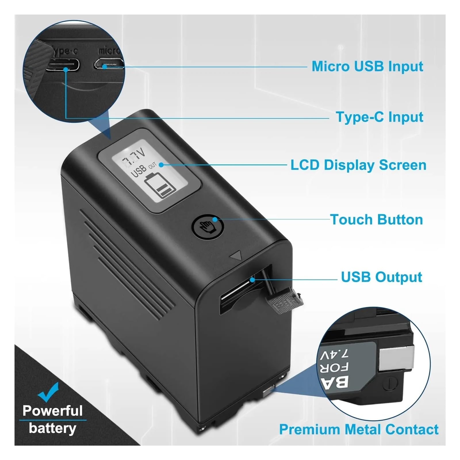 Batería For Cámara NP-F970 (Paquete De 2) con Cable Micro USB. Compatible con Sony NP-F970, NP-F975, NP-F980, NP-F960, NP-F770, NP-F750 Y NP-F550.(2Pack)