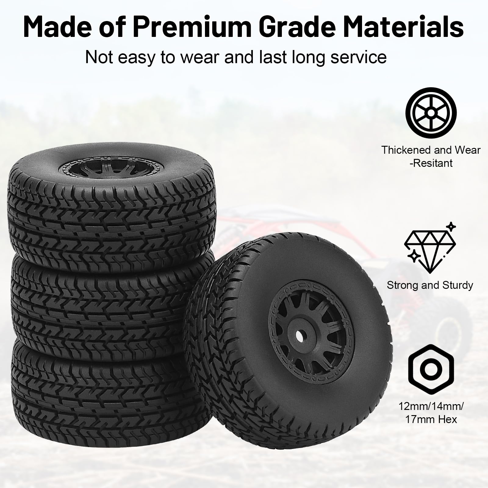 1/16 RC Wheels and Tires, daitoku 12mm Hex RC Car Tires RC Truck Tires for Arrma Mojave Grom Mega 380 223S BLX 1/16 RC Truck Car (Style B) - Black
