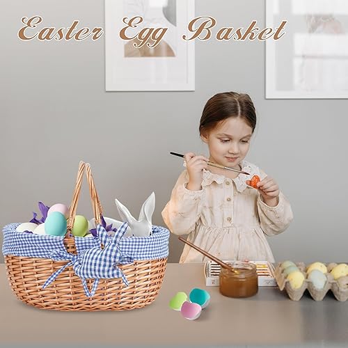 Miniatura 2 de G GOOD GAIN Cesta de picnic de mimbre con asas plegables dobles, cesta de picnic de sauce, cesta de Pascua tejida a mano natural, huevos de Pascua