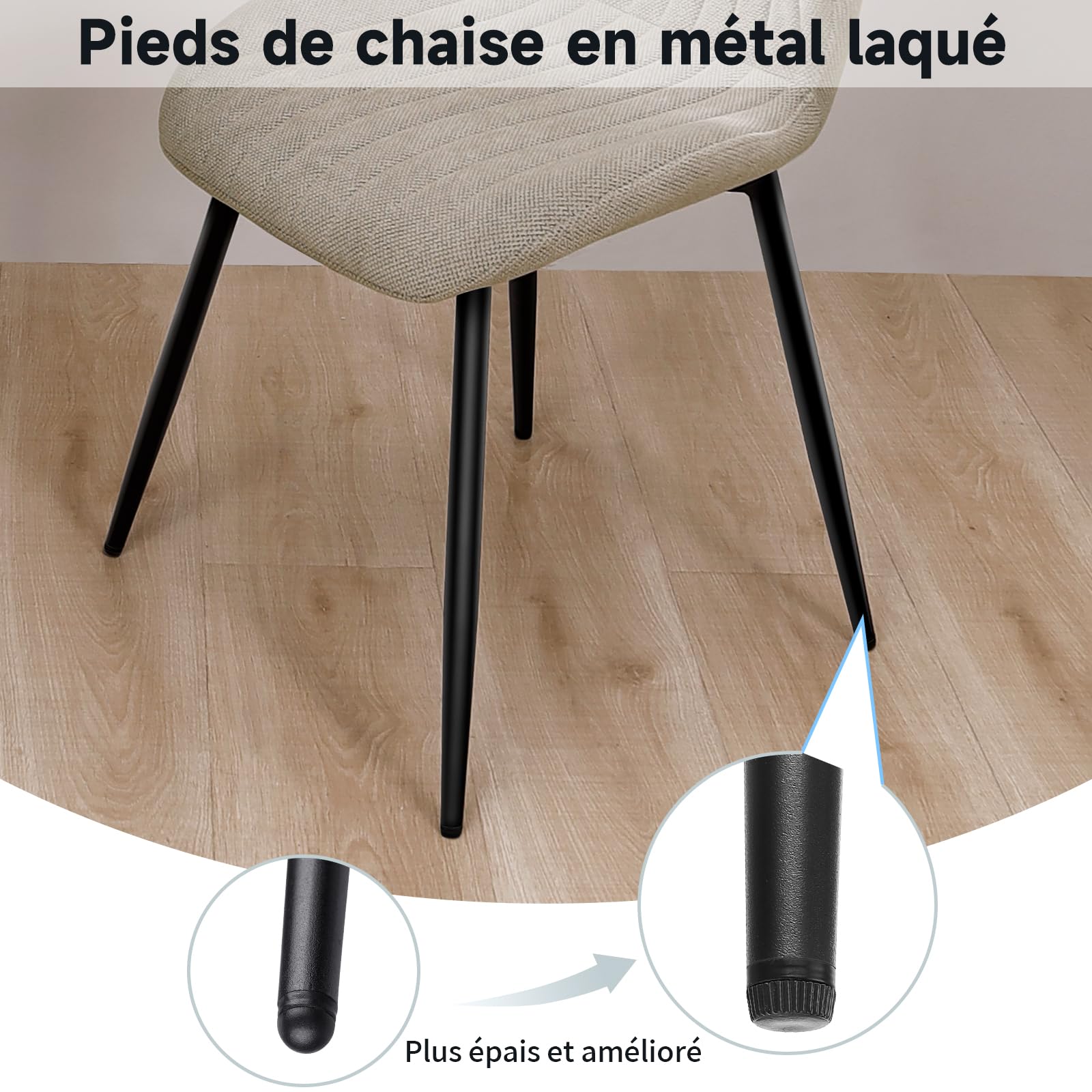 WAFTING Lot de 6 Chaises de Salle à Manger, Rembourrées, avec Dossier Haut, en Tissu et Pieds en Métal Laqué Noir, pour Salle à Manger, Chambre à Coucher et Réception, Kaki
