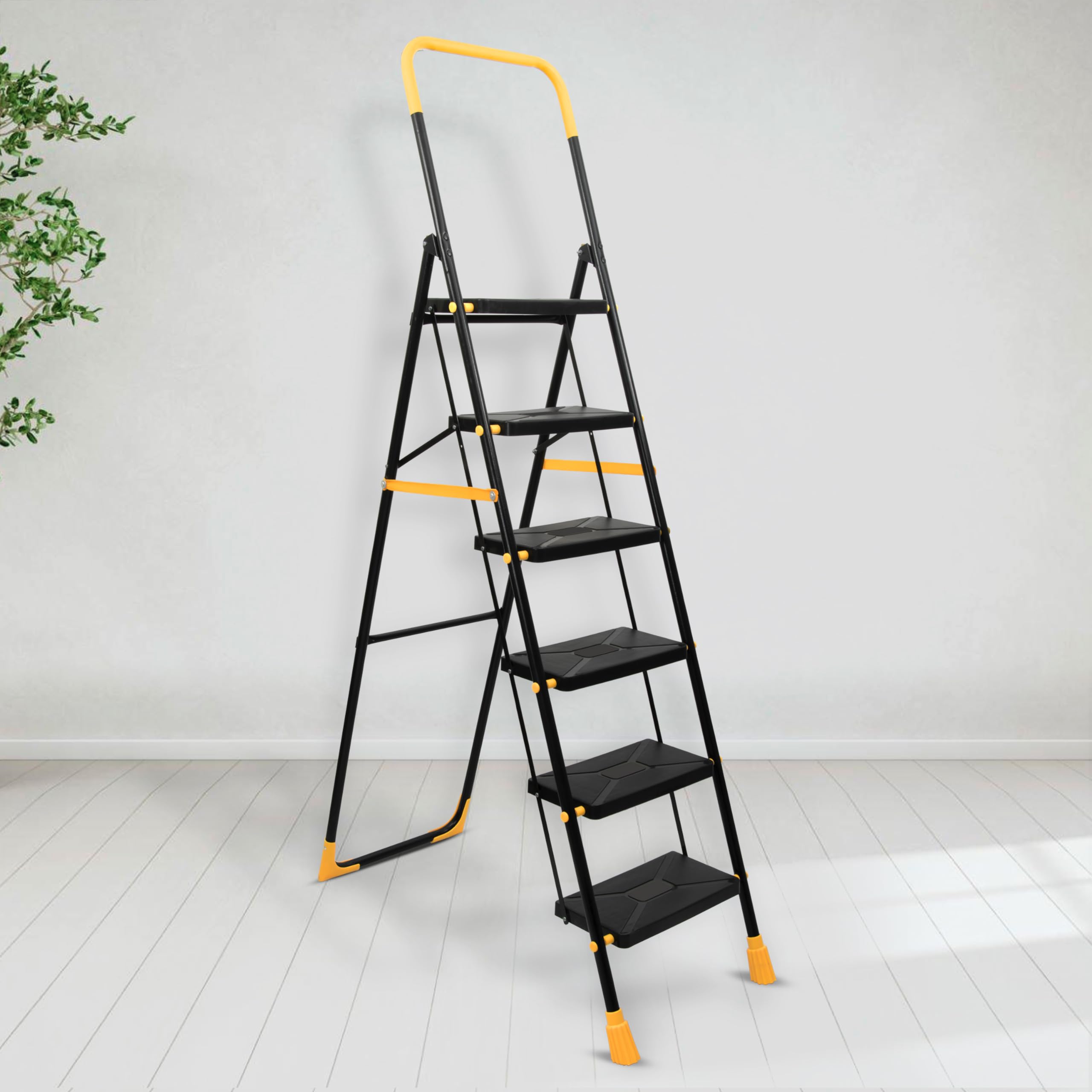 Plantex Premium Steel 6 Step Foldable Ladder for Home use/Heavy Duty Ladder for Home with Anti Slip Steps and PVC Shoes/Portable Ladder with Knee Guard Protection (Yellow & Black) (B0CJP4RJ4L) Amazon Price History, Amazon Price Tracker