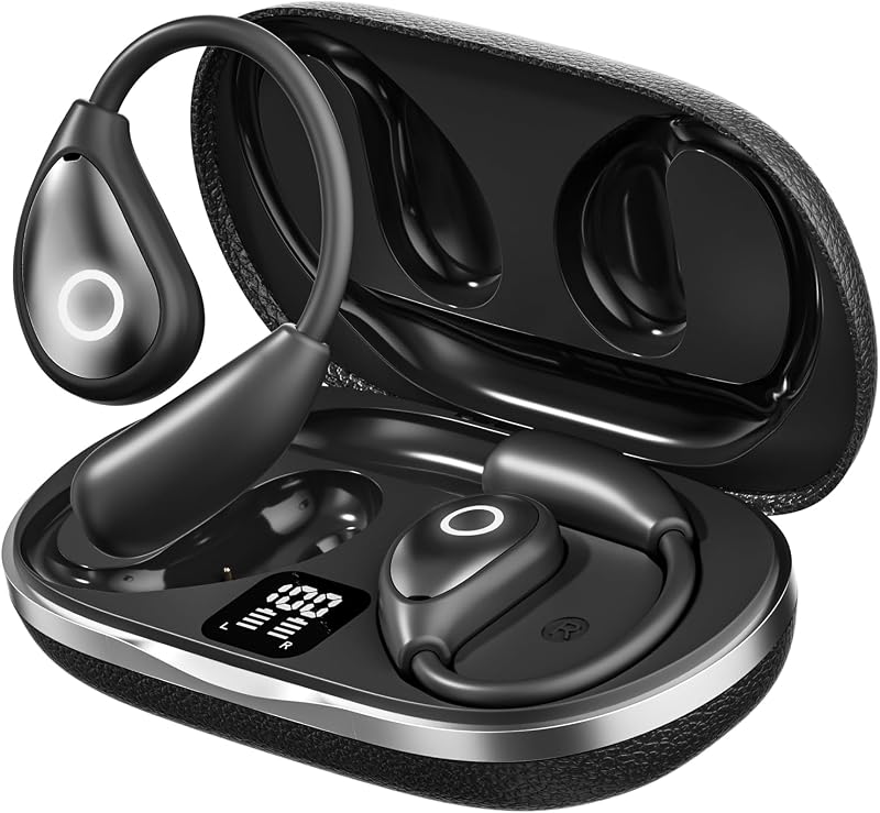HJSlucky 2026 Open Ear Earbuds, 70H Playtime, 14.2mm Dynamic Drivers, IPX6.Wireless Ear Hook Headphones, IPX6 sweatproof. Bluetooth 5.4 Stable Connection. Lightweight All-Day Comfort.Black