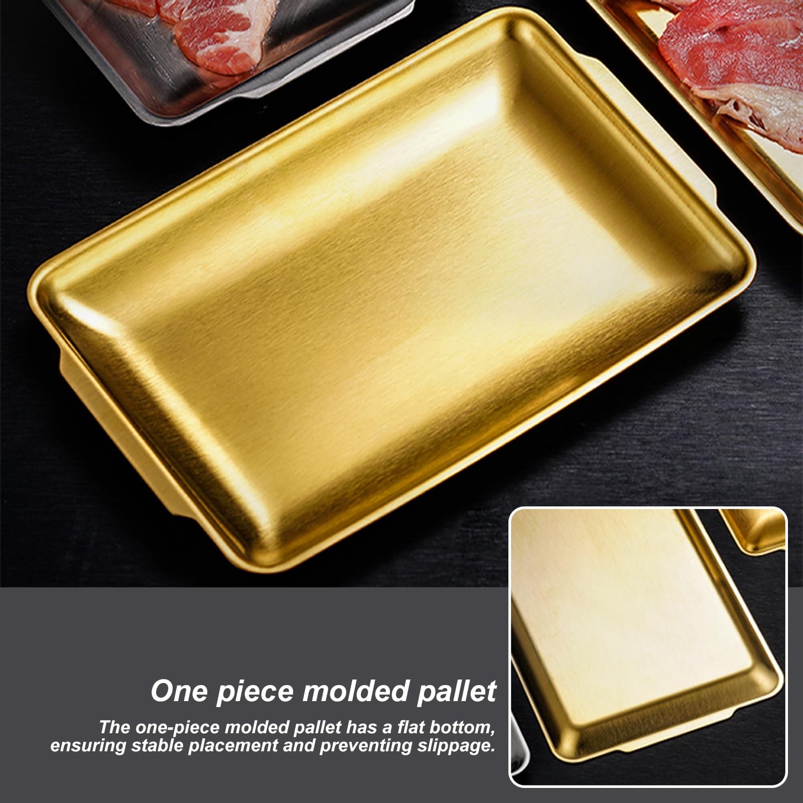 Juego de 2 Bandejas Decorativas, Bandeja Comida, Fabricadas en Acero Inoxidable, Antiadherentes, Suaves y Fáciles de Limpiar(Gold,24x40CM/9x16IN)