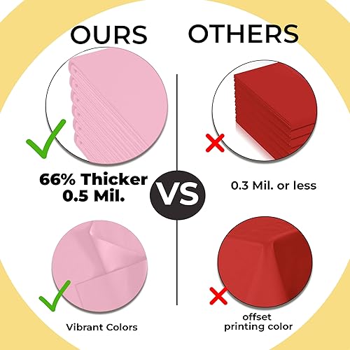 Miniatura 3 de Exquisite Mantel rectangular de plástico de alta calidad, 66% más grueso, 0.5 mil, paquete de 12 manteles color rosa de 54 x 108 pulgadas, mantel