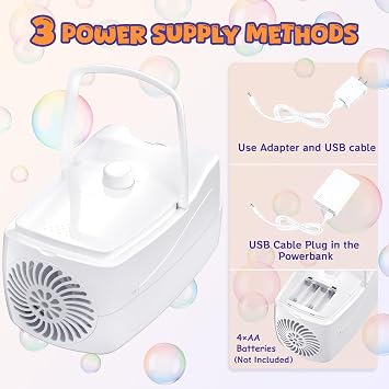 Bubble Machine for Kids, Bubble Blower for Parties and Weddings (White)
