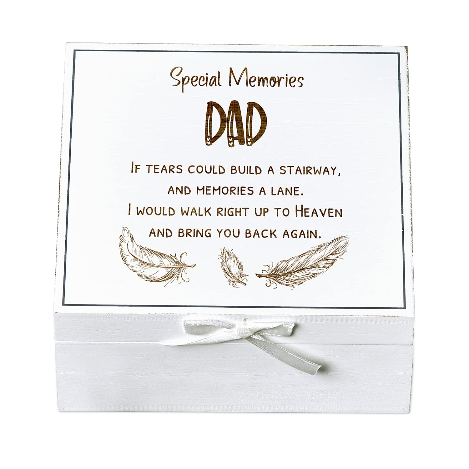 ukgiftstoreonline Dad Remembrance Memory White Keepsake Box With Feather Design