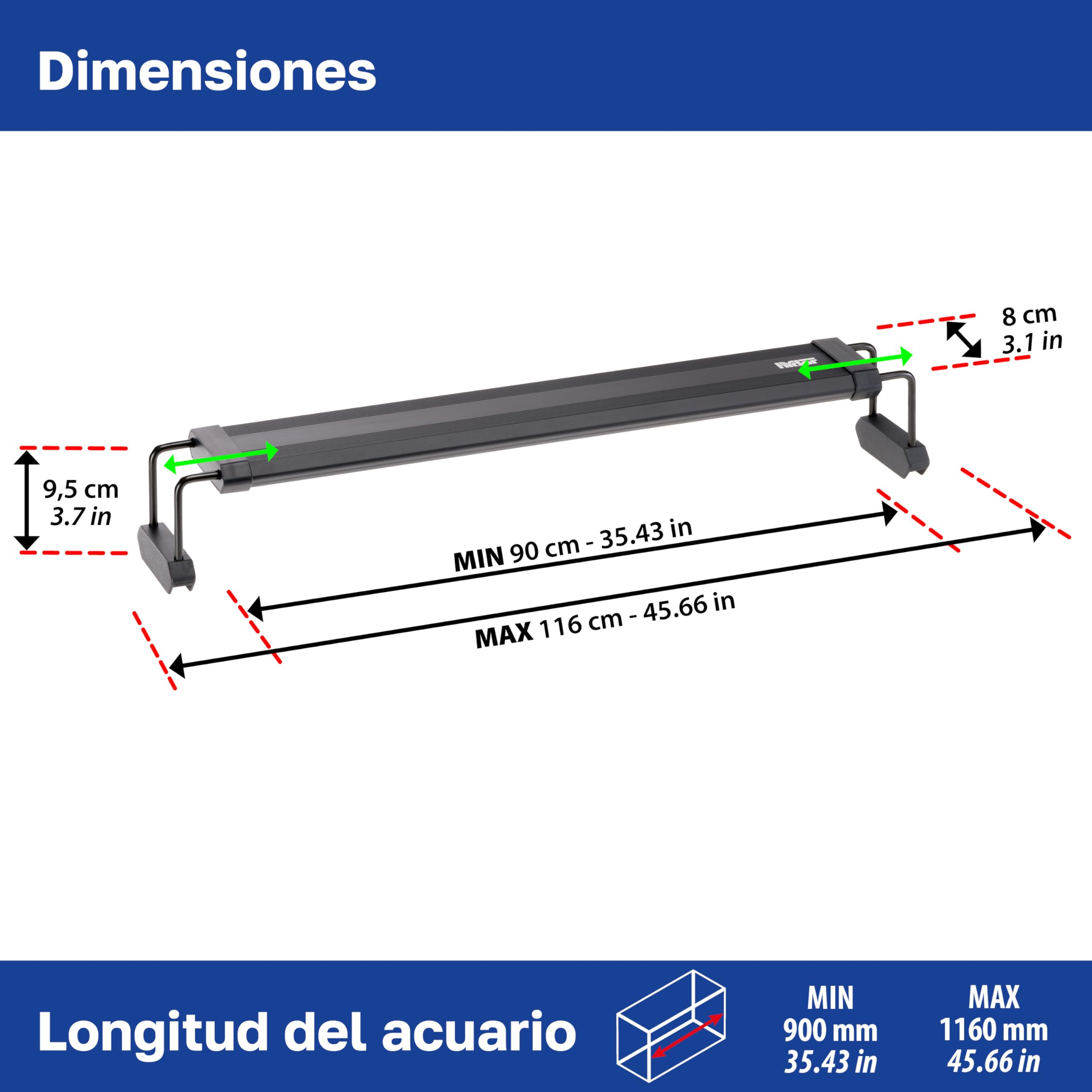 Hydor Luz Acuario LED AQ-Lux Fresh 900, 42 W (3600 LM), regulador y Temporizador programables, Soportes Ajustables, Fuente de alimentación, IP67, 90 x 8 x h 9,5 cm
