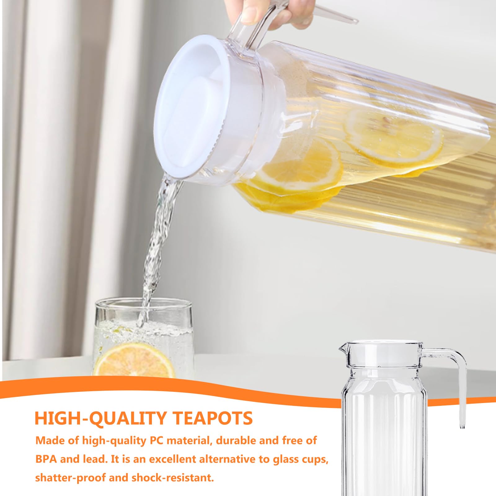 2 brocca in plastica con coperchio, 1,5 litri, per frigorifero, senza BPA, a prova di perdite, per frigorifero, per succo, sangria, limonata, acqua, tè freddo, caffè, latte