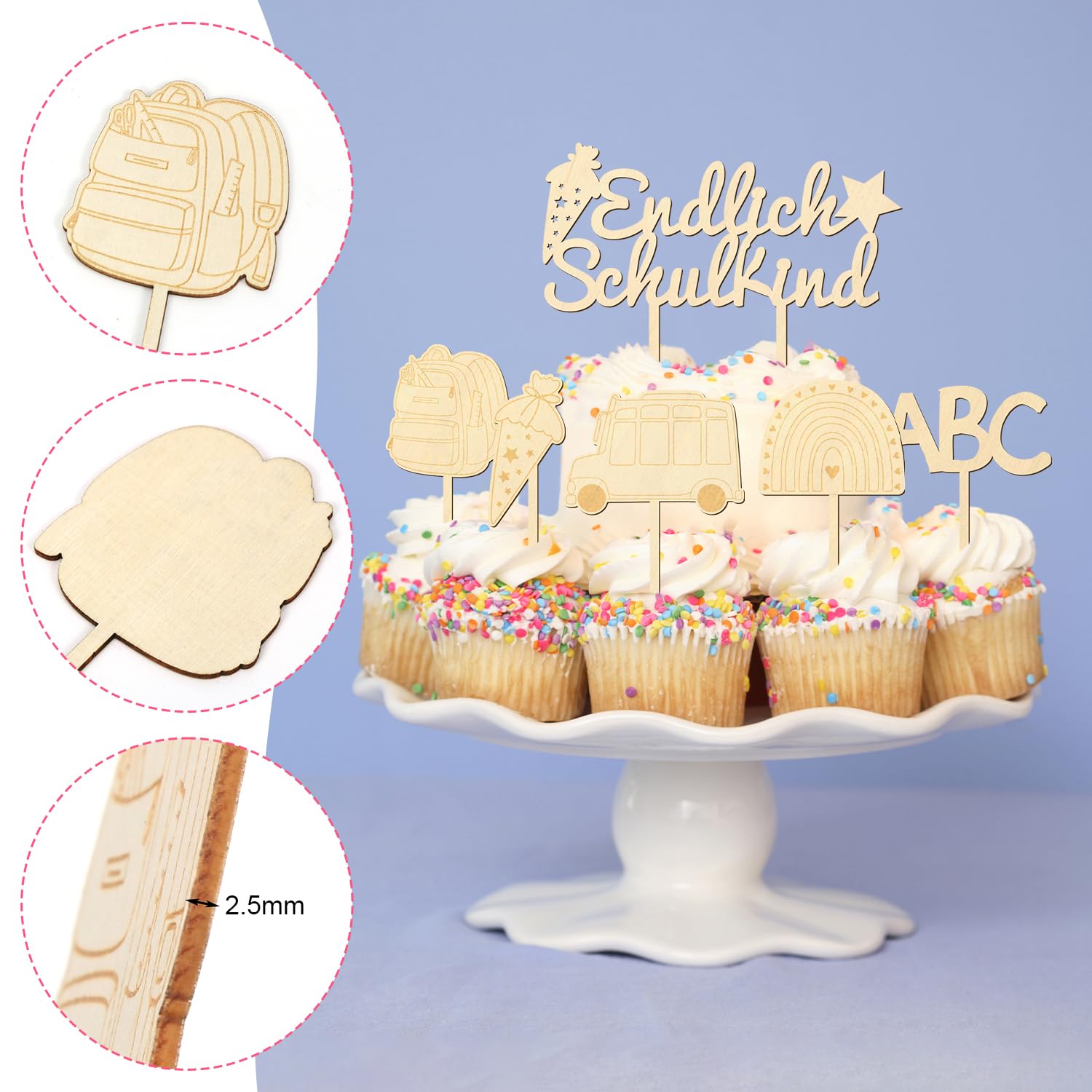 23-teilige Tortendeko Schulanfang - Cupcake Topper Für Einschulung & Schultag