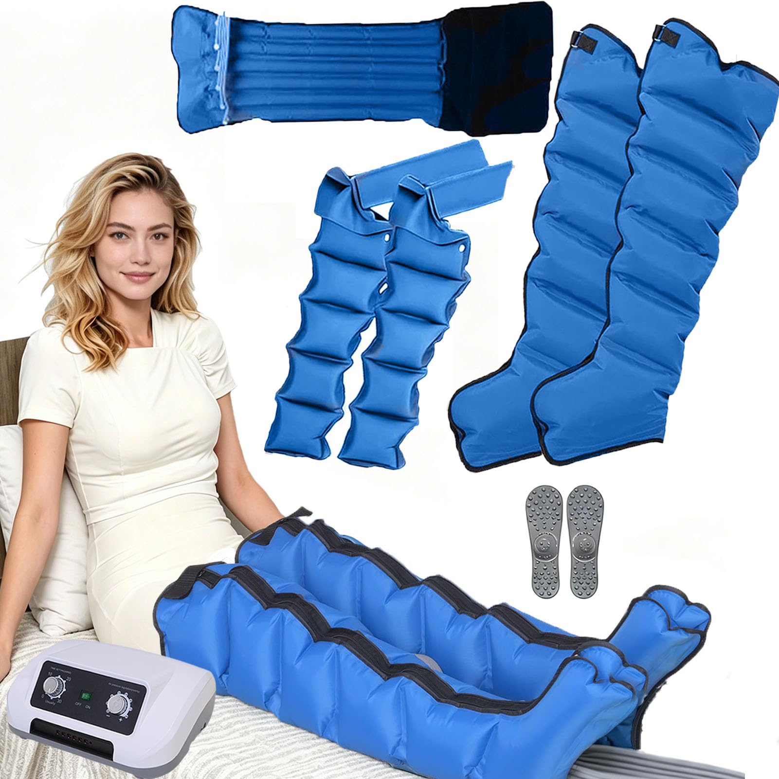 Presoterapia Piernas Abdomen Brazos,Presoterapia para Casa Profesional,Botas 6 Camaras Masajeador Drenaje Linfatico,0-240 mmHg,0-30 Min,Silenciosas,Uso en Casa