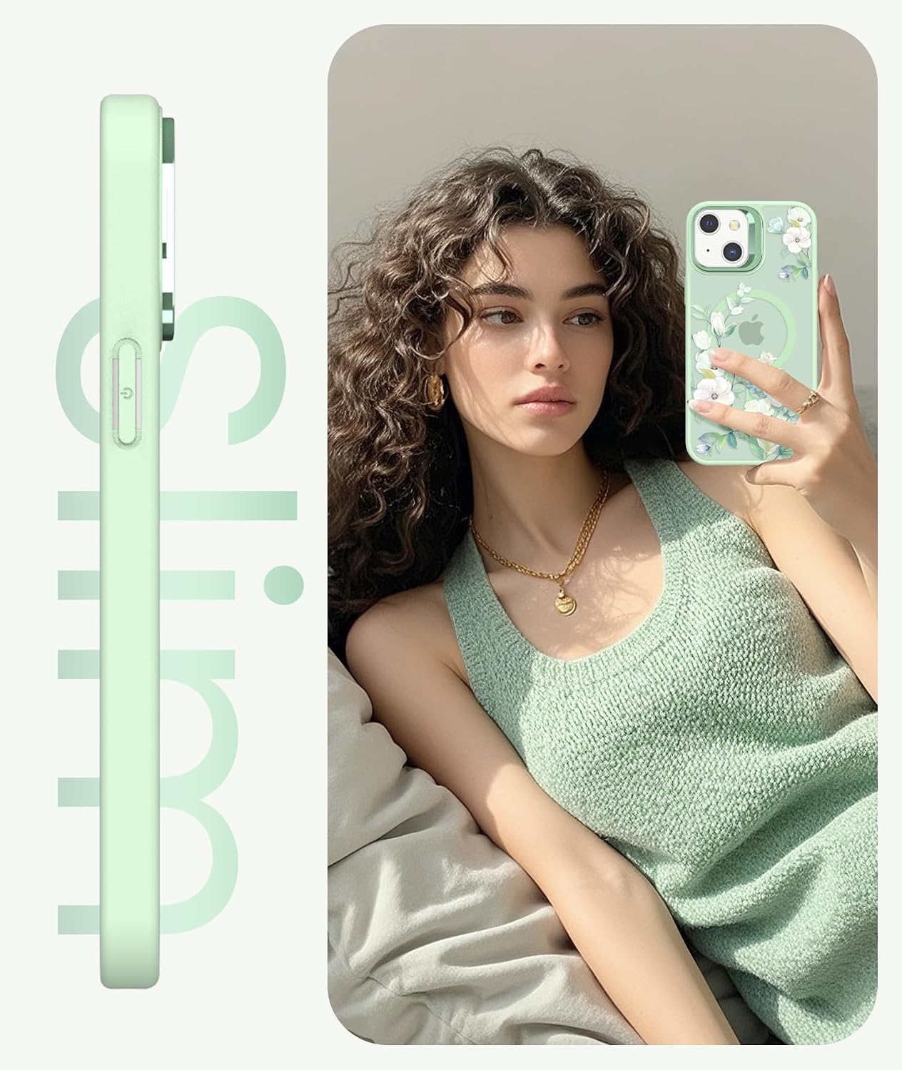 Dretal Magnetic Floral Case for iPhone 13 & iPhone 14 6.1", Screen Protector X2,Built-in Lens Ring Stand,Military-Grade Protection,Translucent Matte Magnetic Shockproof Flower Pattern Case - Hibiscus