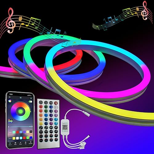 Miniatura 1 de MMEEVT Luz de neón Srtip, 10 pies3M RGB+IC Dream Color Dynamic LED Rope Lights, control de aplicación Bluetooth, sincronización de música, diseño