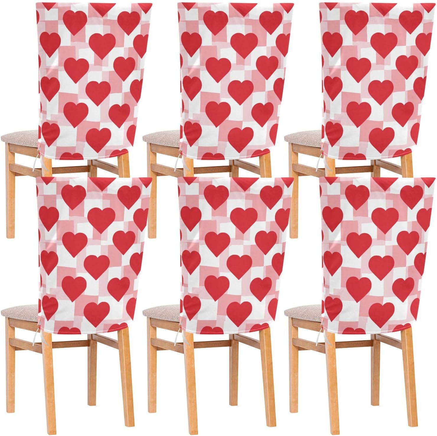ALAZA Hearts Plaid Chair Back Cover Set of 6, Washable Reusable Removable Chair Slipcovers Decorative Chair Cover for Home Kitchen Wedding Party