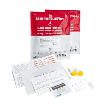 Eldoncard Blood Typing Kit, 2 Test Pack, Know Your Blood Type, Accurate Instant Home Testing, Determine A, O, B, Rhs-D Negative & Positive Groups