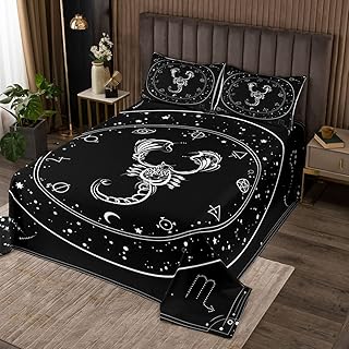 Scorpio Bedspread King Size,12 Constellations Symbol Pattern Coverlet Set 3pcs for Kids Teens Adult Room Decor, Galaxy Starry Sky Quilted Coverlet Abstract Black Bedding Quilt with 2 Pillowcases