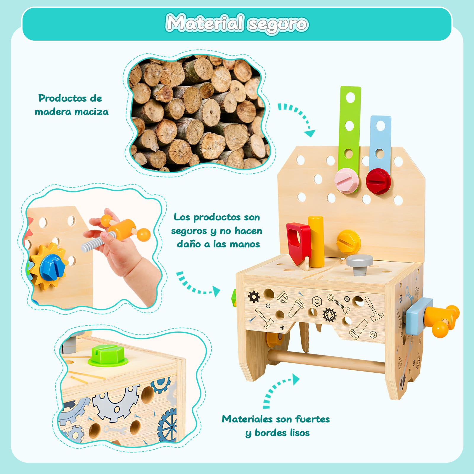 Caisse à Outils Enfant En Bois JONRRYIN 51 Pièces - Établi Et Jeux Éducatifs Pour Enfants 3 4 5 Ans