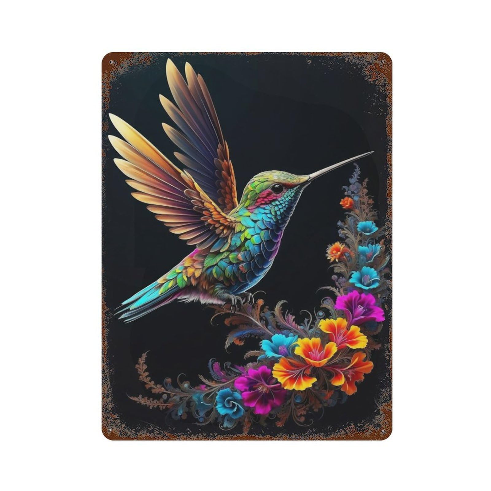 Flight of Elegance Vintage Wall Sign 15.7"x11.8", Rust Effect Metal Decor for Farmhouse, Kitchen And Entryway Decor