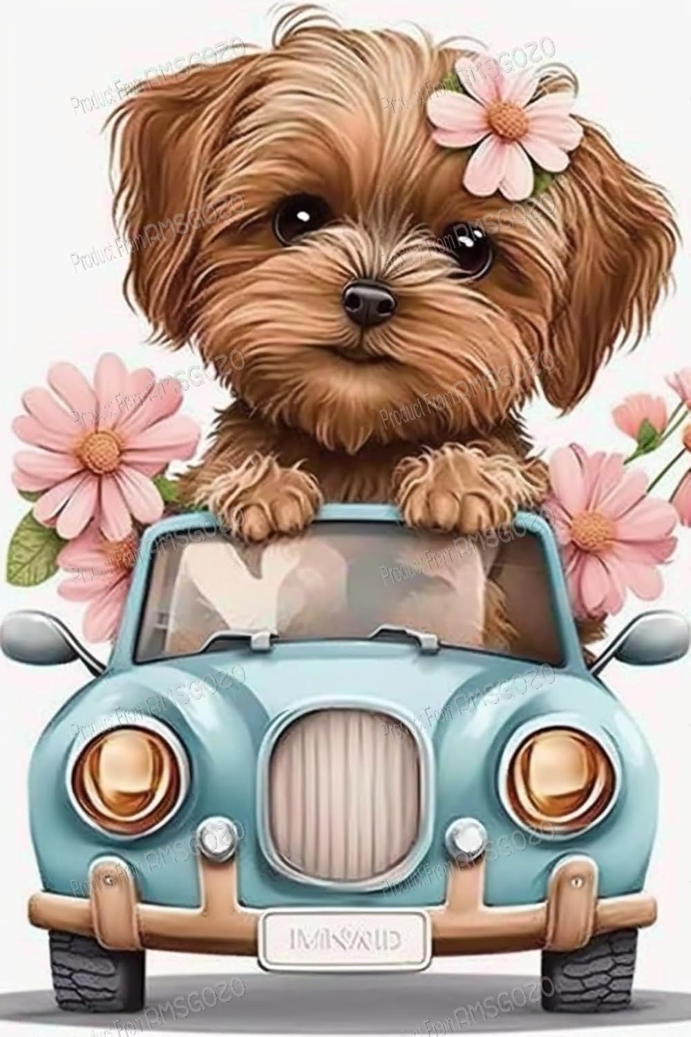 RMSGOZO Puppy Riding in A Car Diamond Painting Kits 20 X 20 Inch, 5D Round Rhinestones Diamond Painting for Adults DIY Embroidery Art Kit, for Wall Decor & Cafe Decor