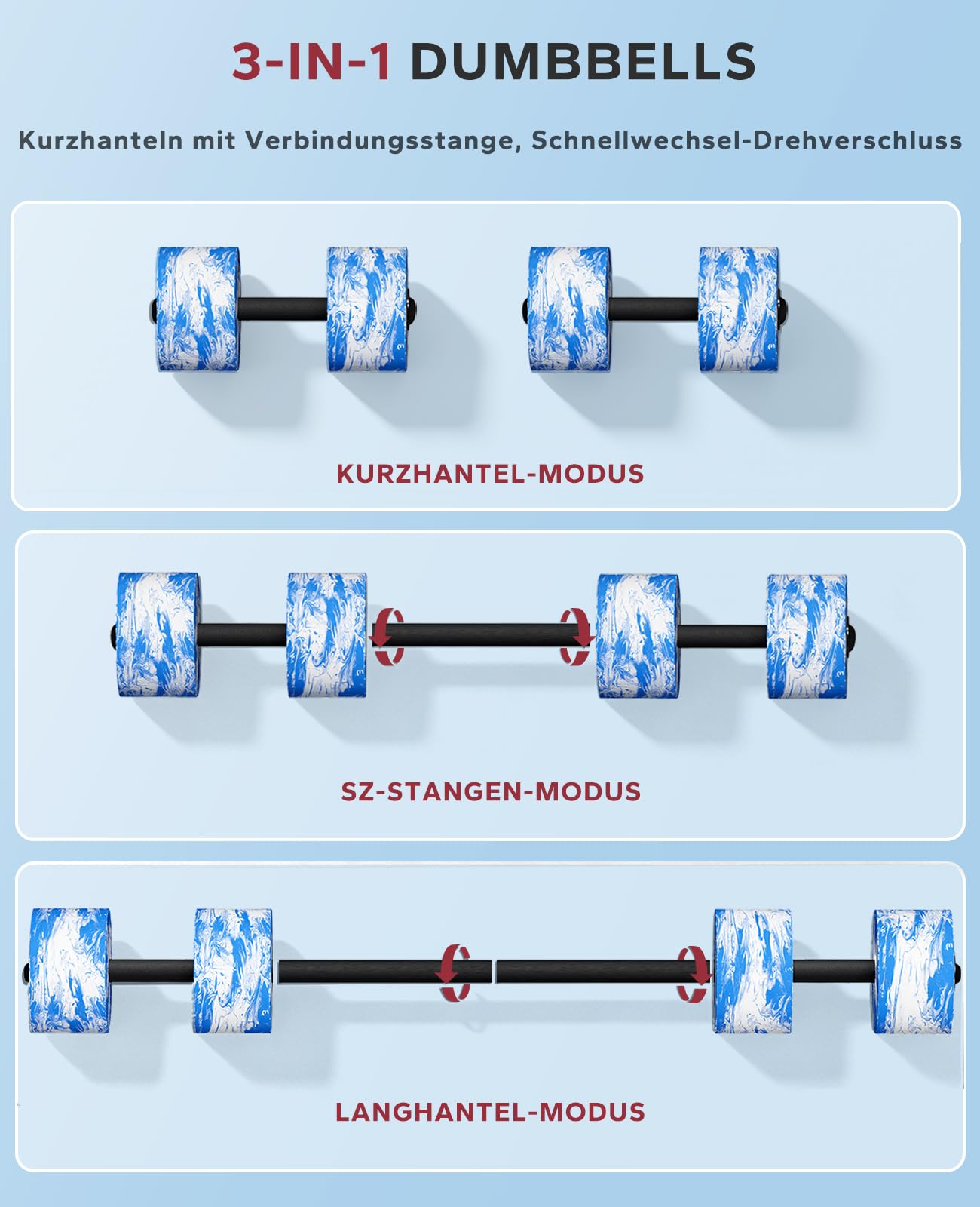HAPBEAR 3-in-1 Wasserhanteln mit Verbindungsstange – 2er-Set Aqua Hanteln & Wassergymnastik Zubehör – Aquafitness Geräte für Reha, Schwimmtraining & Wassersport