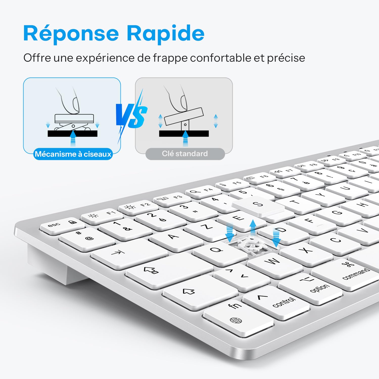 OMOTON Clavier Filaire pour Mac, Clavier Compact Portable à Double Interface USB et Type-C Compatible avec Apple Mac Pro/Mini, MacBook Pro/Air, iMac Pro, AZERTY Français, Argent