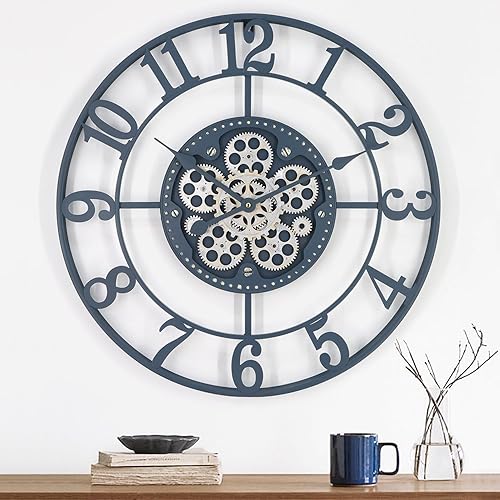 Relojes de pared grandes de 24 pulgadas para decoración de sala de estar con engranajes móviles, reloj de pared grande industrial Steampunk, relojes