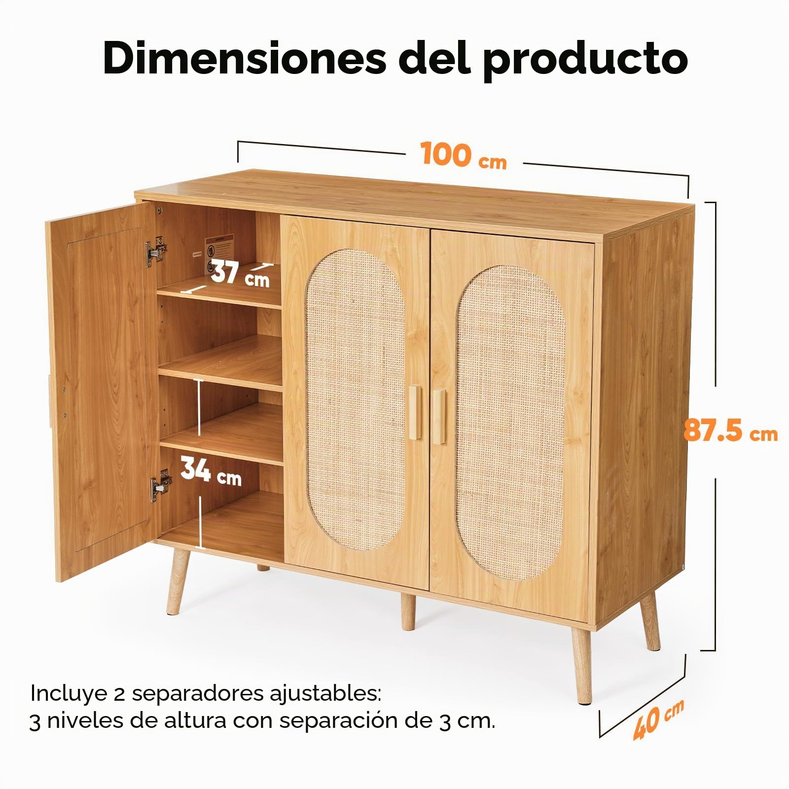HOKEEPER Armario Zapatero de Ratán con 3 Puertas, Ideal para Recibidor o Entrada, Mueble Zapatero de Madera Estrecho, Veta de Madera