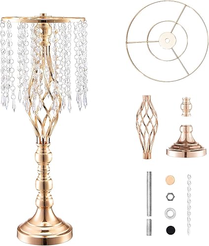 Miniatura 9 de VEVOR 10 unidades de 55 cm21.65" de alto soporte de flores de boda de cristal, jarrón de centro de mesa de boda de metal, soportes de flores