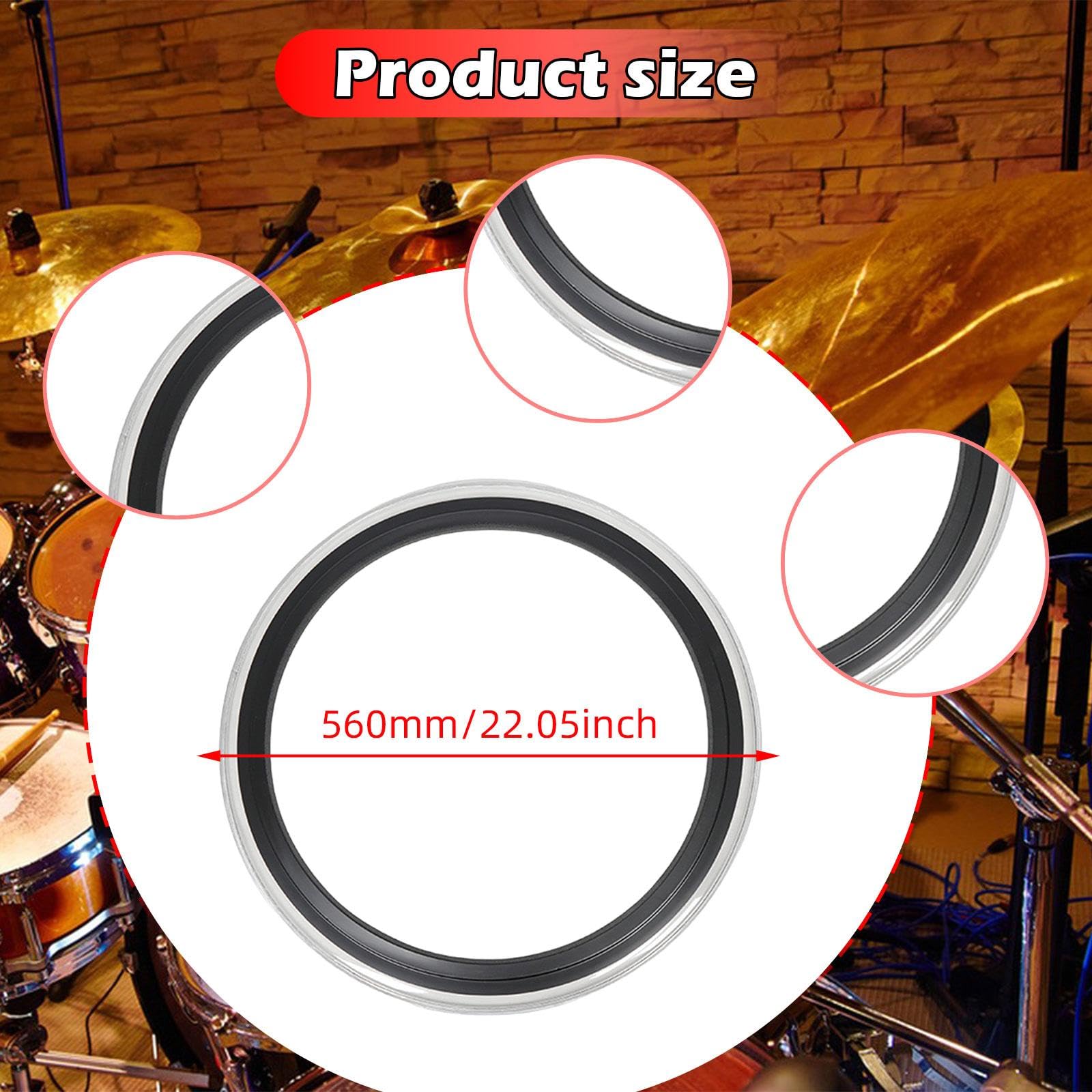 Garende Drum Damperner Ring for Tone Control with drumhead, Percussion Accessory Drum Damper Replacement for Studio Performance, 22.05inch