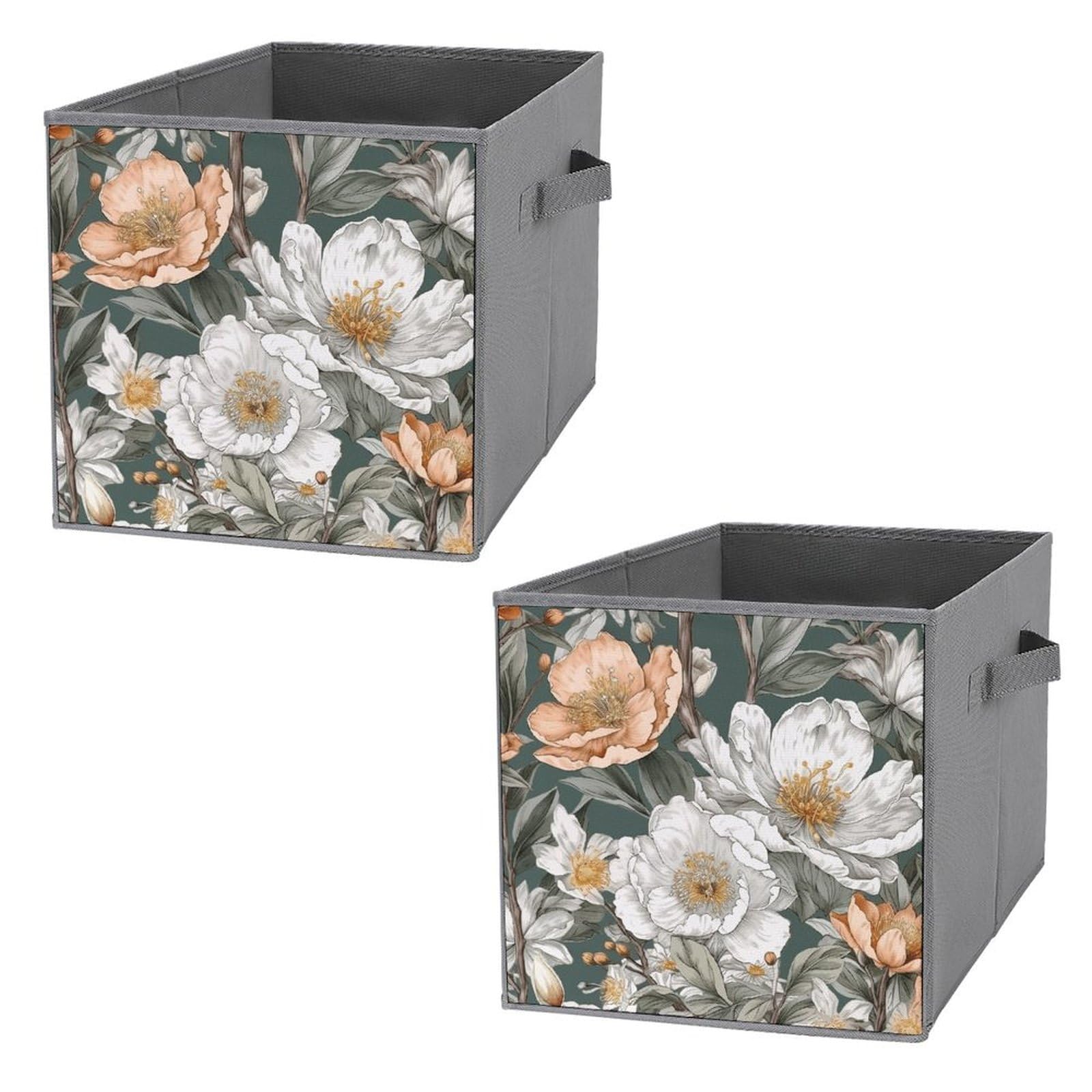 Conteneurs de rangement pliables à motif floral paniers blancs en tissu résistant