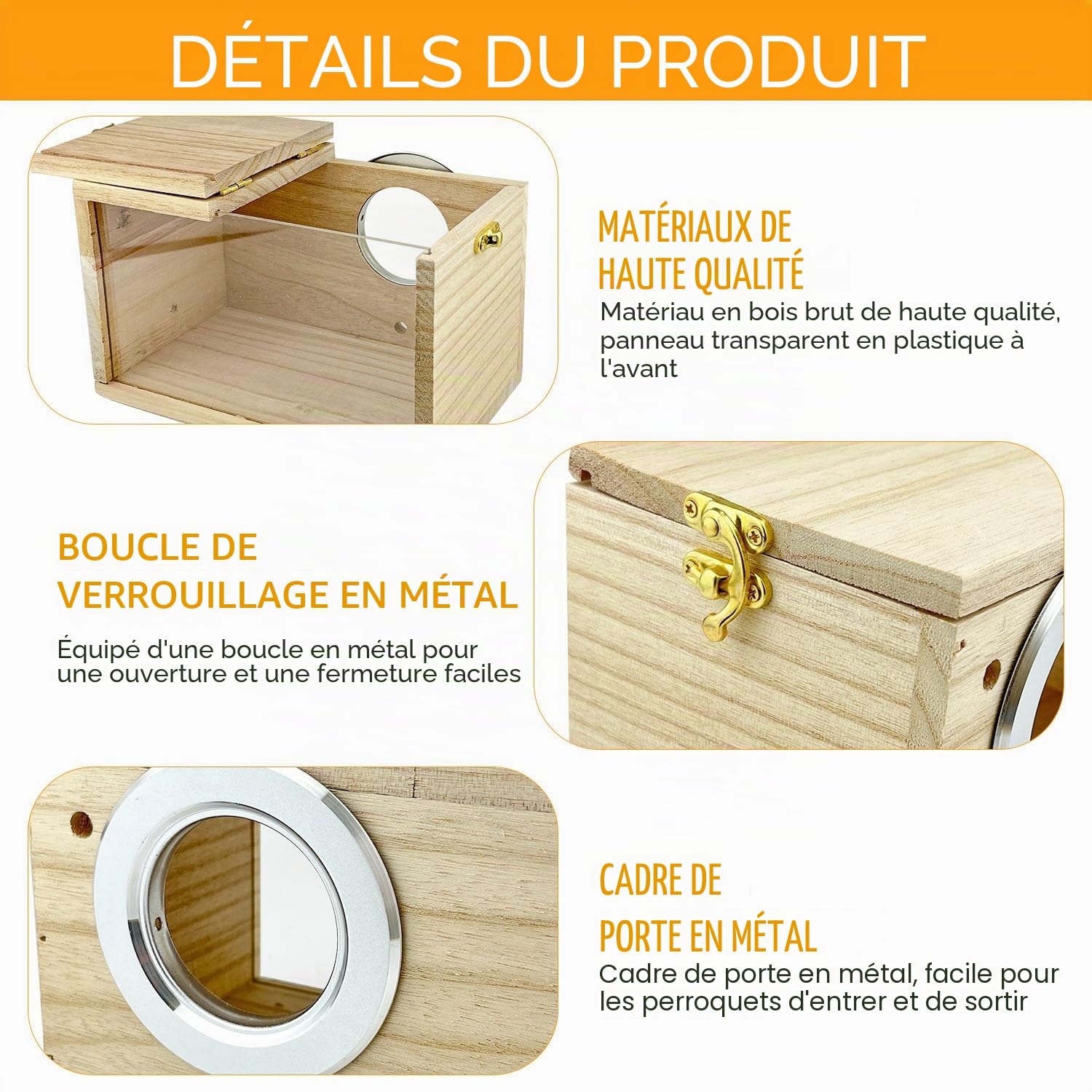 1 PCS Nichoirs en Bois Naturel, Transparent Nid Perruche Ondulée avec 2 PCS Jouet Perruche(Balançoire/Échelle) pour Pinsons, Perruches(19.5x12x12 cm)