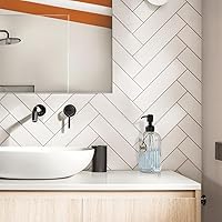 Vista 4 de JASAI Dispensador de jabón de vidrio simple de 18 onzas con bomba negra a prueba de óxido, dispensador de jabón de cocina rellenable con rayas Bomba