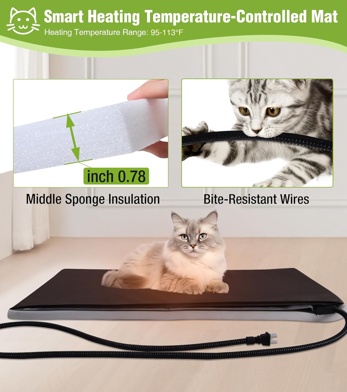 GUTINNEEN Heated Cat House for Outside, Outdoor Cat House Insulated with Electric Heating Blanket, Bite-Resistant Wires, Weatherproof Feral Cat Shelter for Winter - Grey