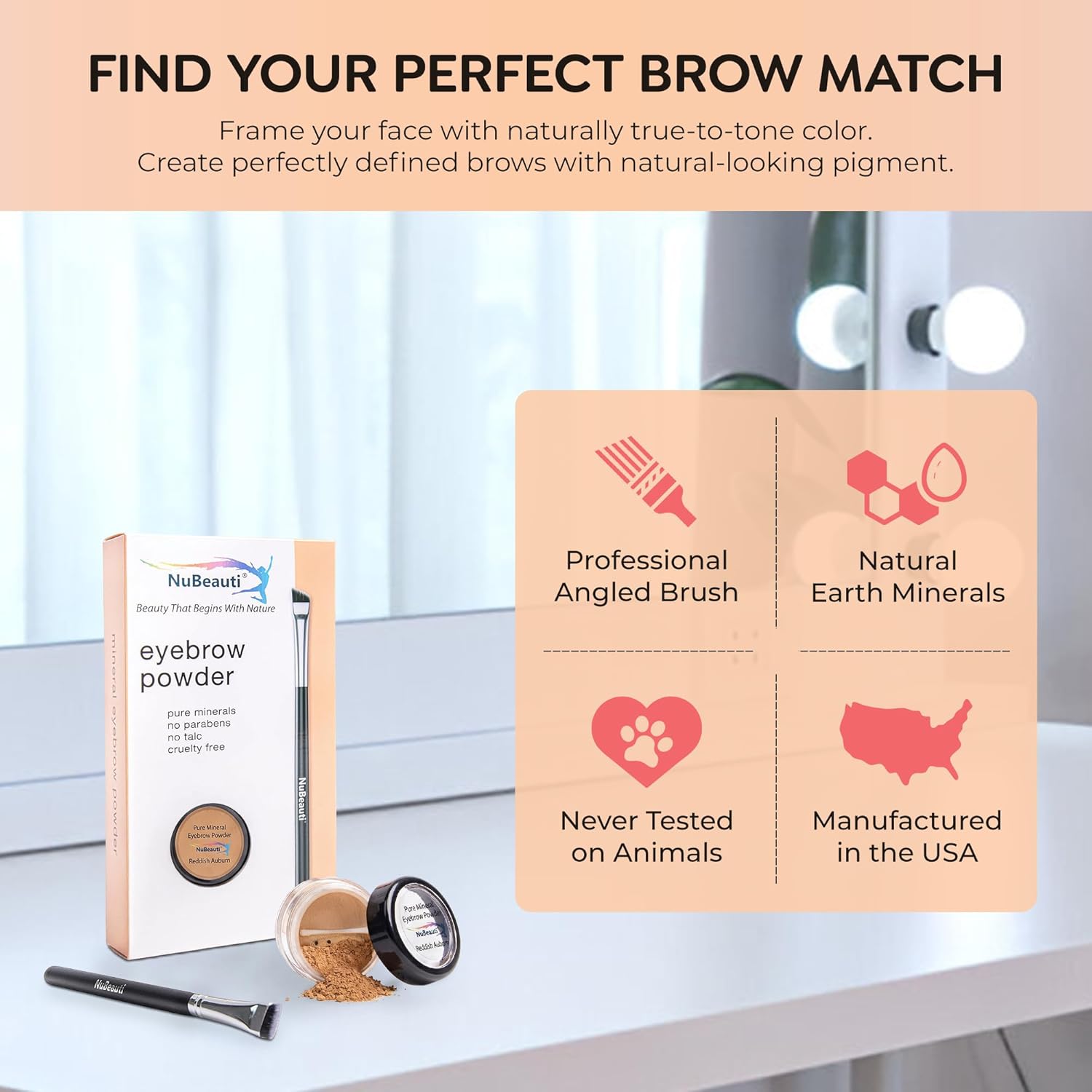 Natural Eyebrow Powder Eyebrow Kit – Mica Brow Powder Eyebrow Makeup Kit with Professional Angled Eyebrow Brush – 10 Natural Shades – No Parabens or Chemicals – Eyebrow Shaper Kit by NuBeauti
