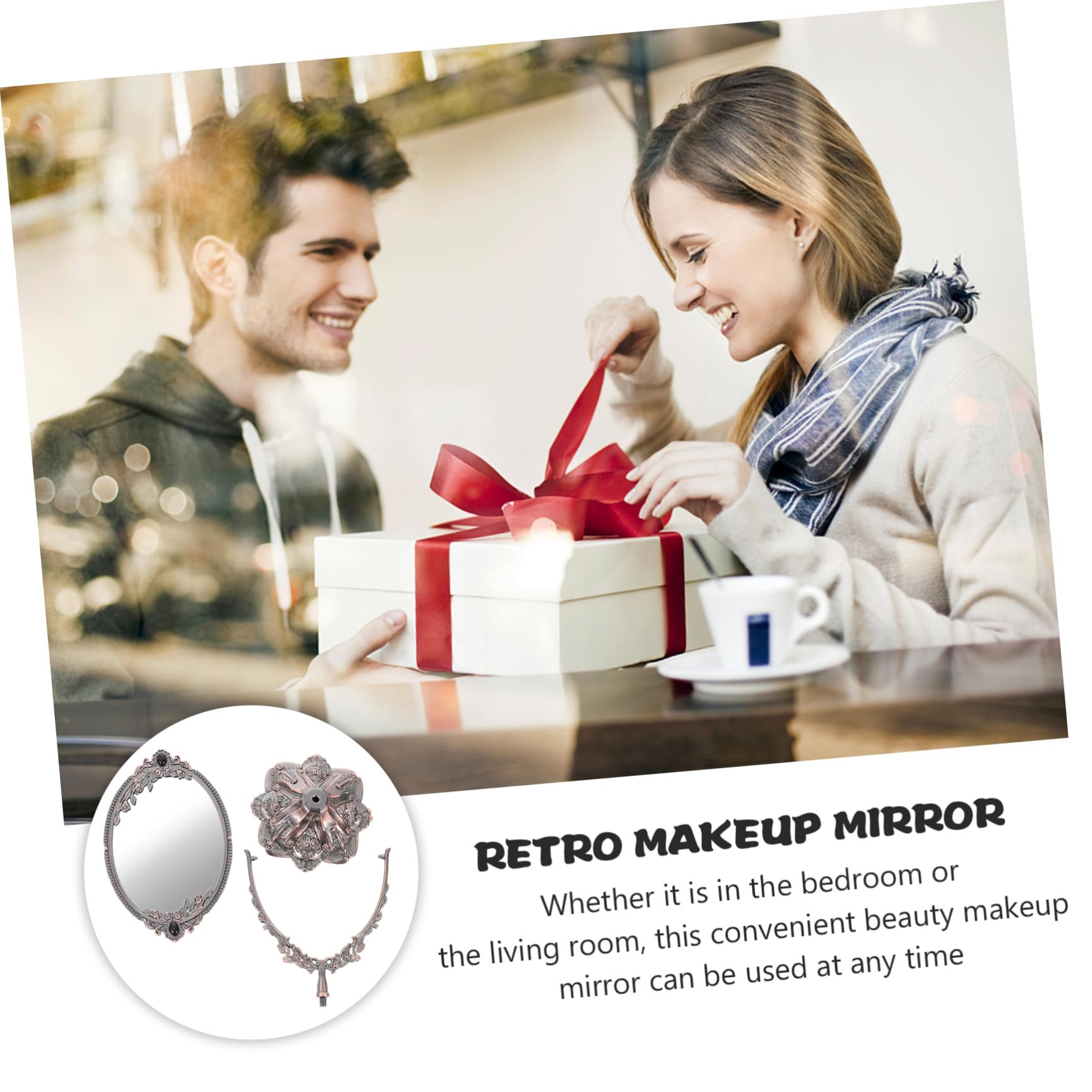 PLAFOPE Doppelseitiger Vintage Schminkspiegel aus Zinklegierung | Rotierbar mit Flachem Standfuß, Hochauflösende Ansicht, für Make Up und Hochzeit