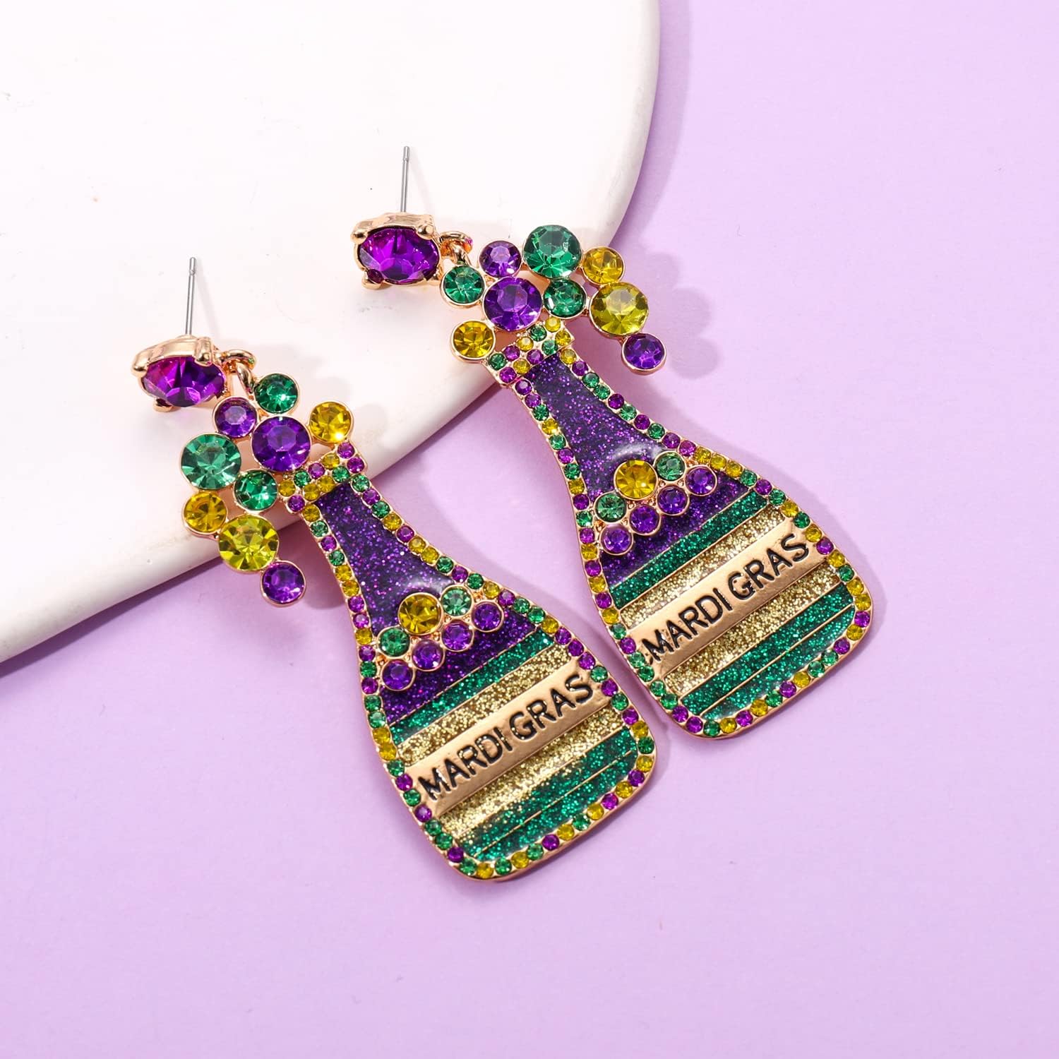 Mardi Gras Earrings for Women Glitter Mask Carnival Drop Earrings Wine Bottle Fleur De Lis Dangle Earrings Carnival Holiday Jewelry Gifts - Image 3
