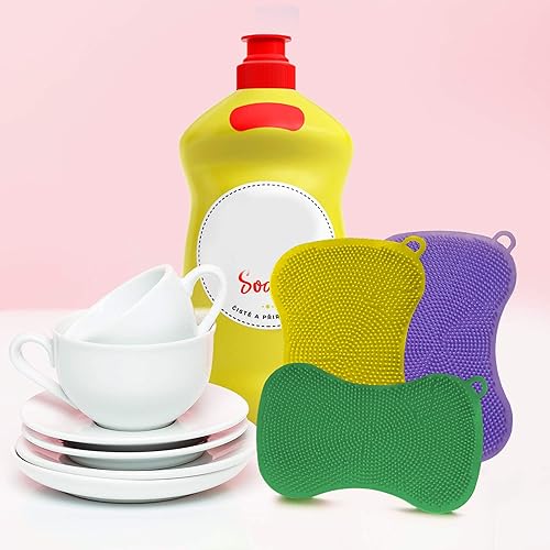 Miniatura 7 de Esponjas de silicona para limpieza, utensilios de cocina, 3 esponjas para fregar platos, cepillo para fregador, accesorios para el hogar