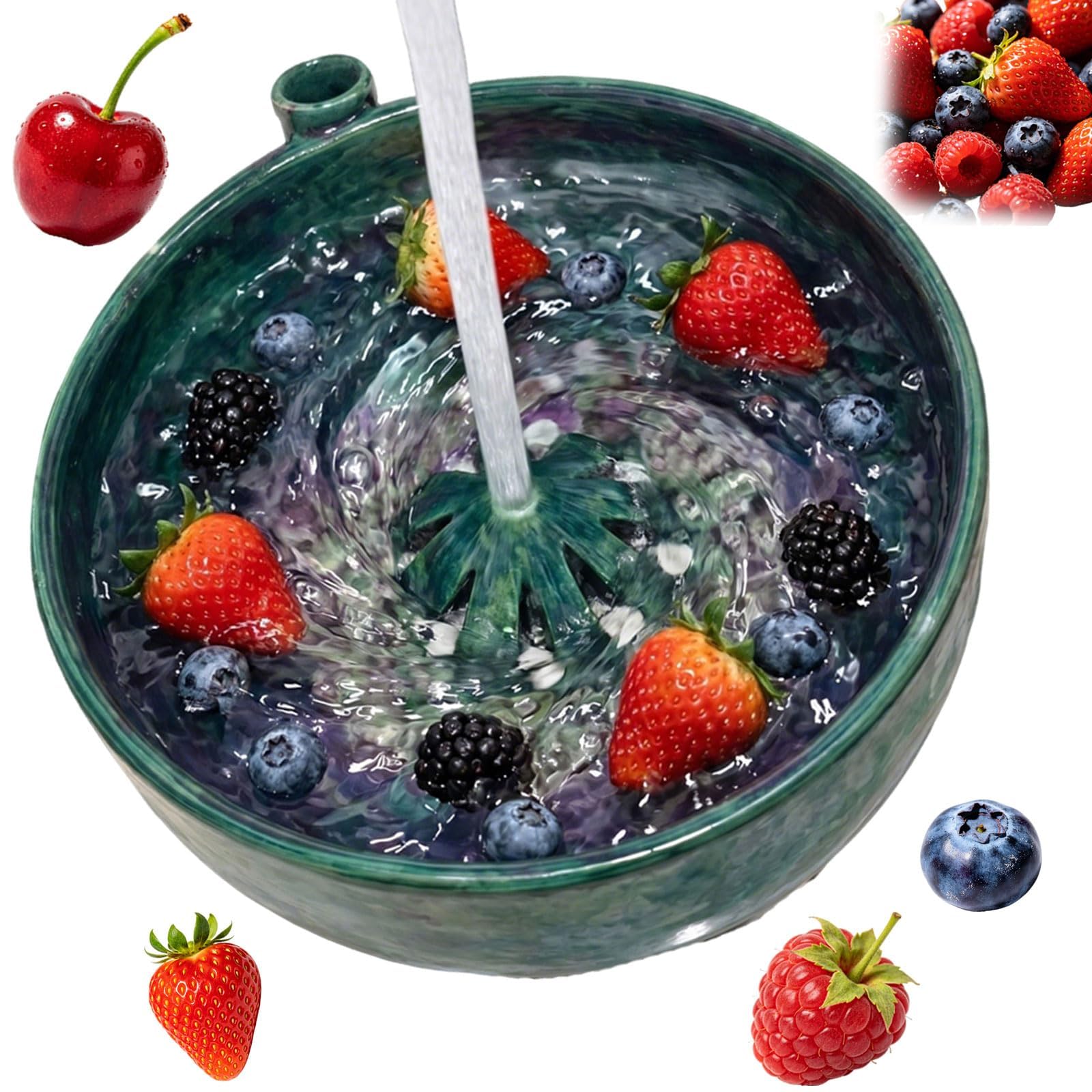 Generisch Bol de lavage automatique pour baies, en céramique, avec nettoyage et drainage, pour fruits et légumes pour fraises et myrtilles, passe au lave-vaisselle pour une utilisation quotidienne en