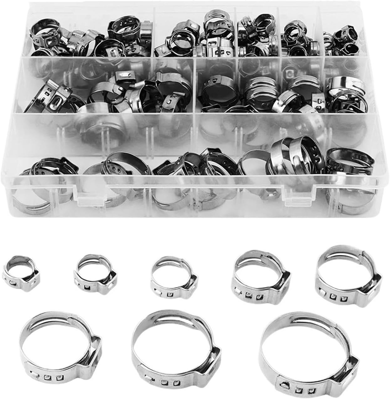pipe clamp, 150Pcs 304 Stainless Steel Single Ear Hose Clamp With Pincer, 6-23.5mm Crimp Assortment Kit Tools,hose connection