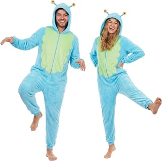 Get Trend SpongeBob | Sesame Street Halloween Costume One-Piece Pajamas | Patrick, Cookie Monster Hooded Zip Up Fleece Jumpsuit with Pockets, Unisex Winter Loungewear, Sleepwear, Gifts for Men, Women