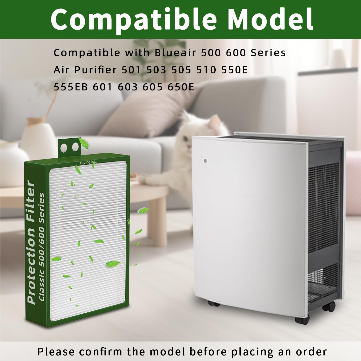 3 Pack 500/600 Compatible with Blueair Classic 500/600 Series Air Purifiers 501, 503, 505, 510, 550E, 555EB, 580i, 601, 605,680i, Dual Protection Filter