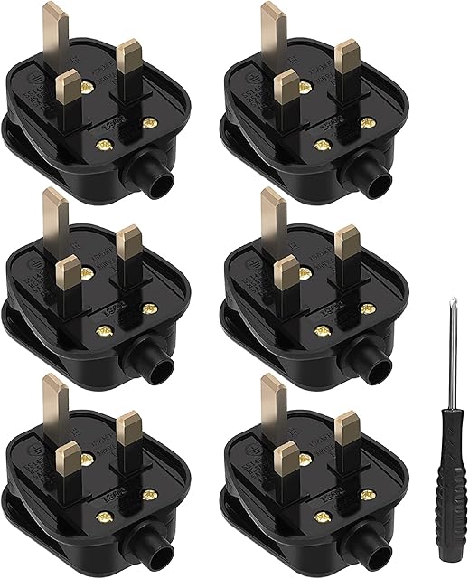 Pack of 6 13Amp Plug, Fused Plug 3 Pin Plug Uk With Cord Grip Rewireable Black Plugs-13 Amp Plug Uk Heavy Duty Electrical Plug Uk 13 A Fused Mains Plugs-13 Amp Plugs Durable For Electrical Appliances.
