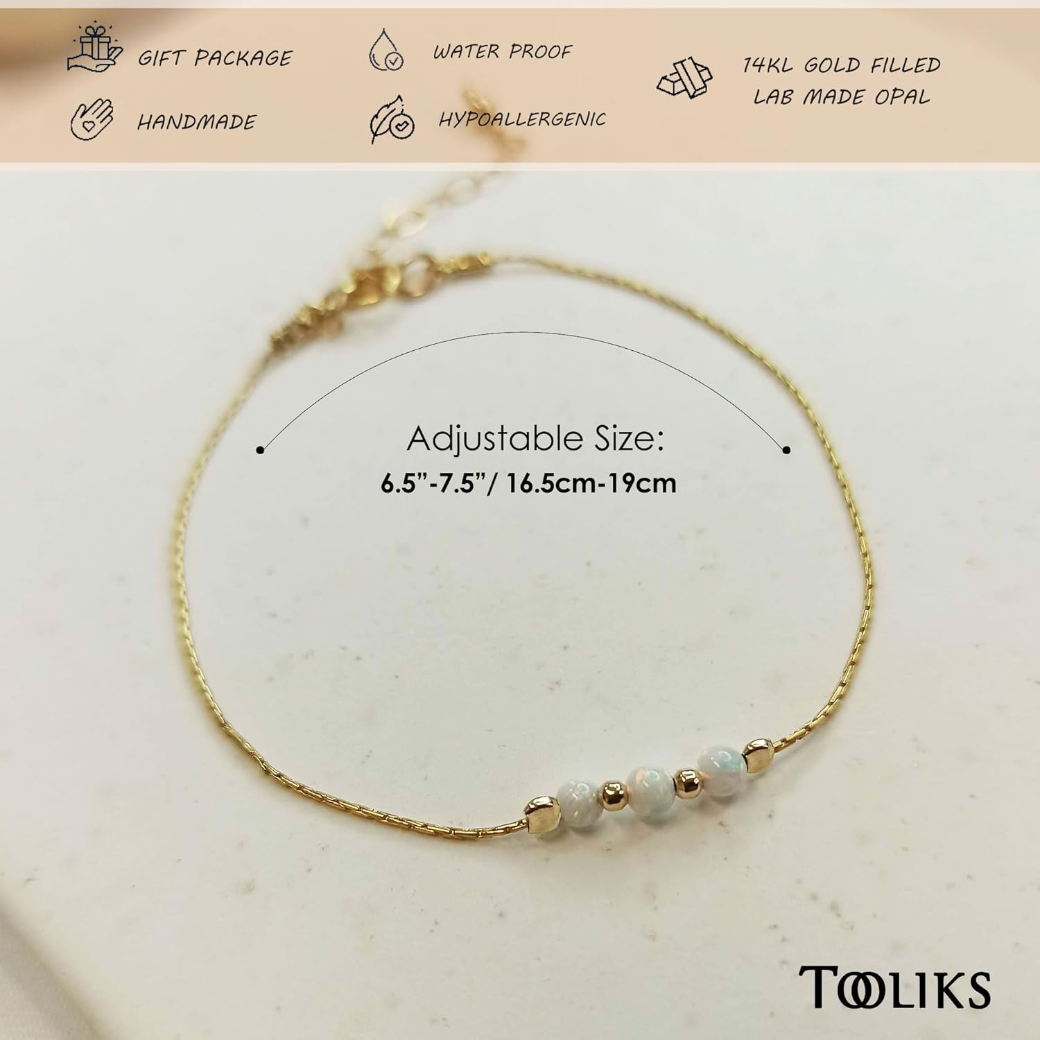 Opal Bead Bracelet - Sterling Silver or Gold Filled, Minimalist Adjustable Bracelet for Women, Dainty October Birthstone Jewelry (White or Blue, 1 Bead, 3 Beads, or Tube Style)