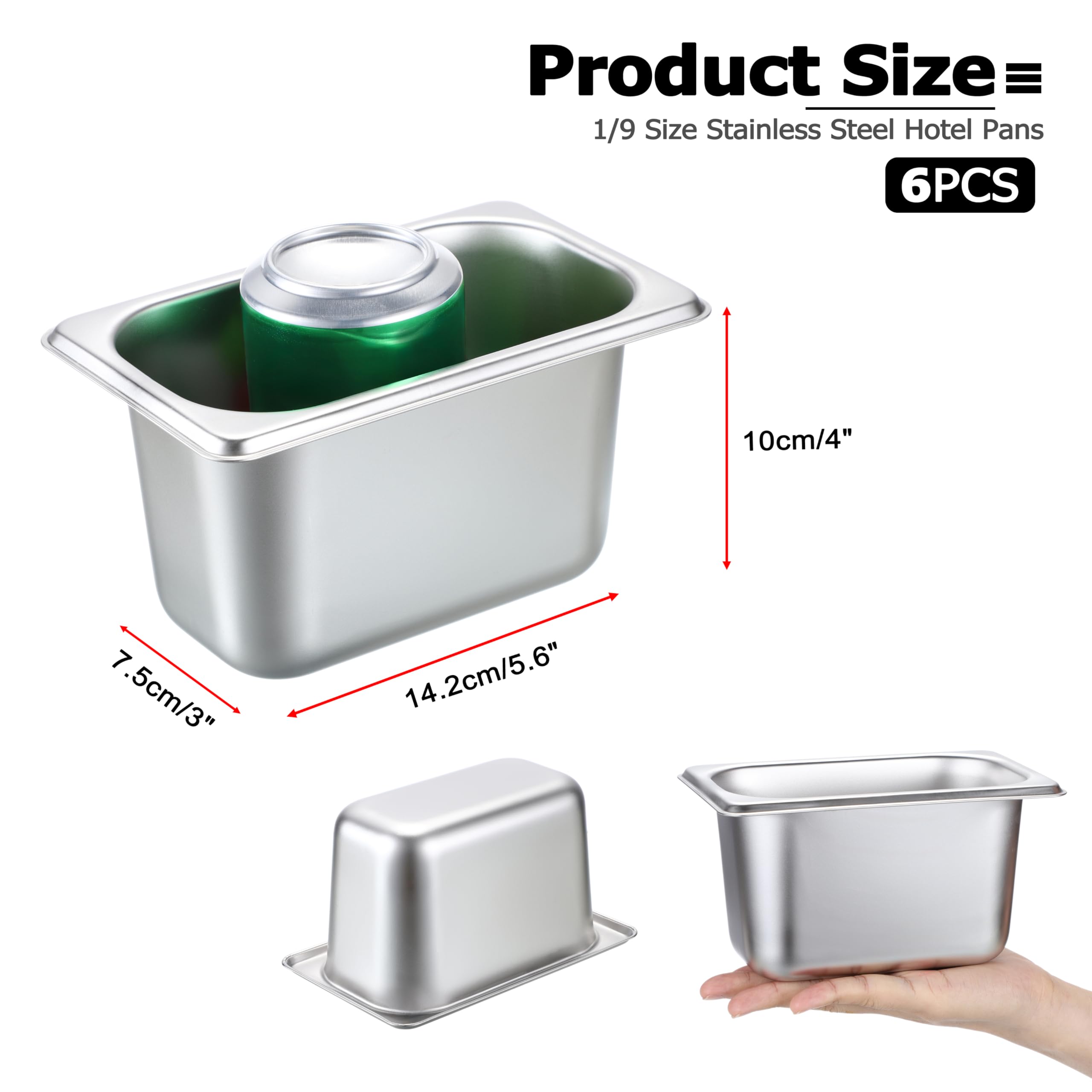 SUMNACON Lot de 6 récipients gastronomiques 1/9 en acier inoxydable de qualité alimentaire, empilables, de -60 °C à 400 °C, passent au lave-vaisselle, bols à paner pour escalopes, viande, poisson