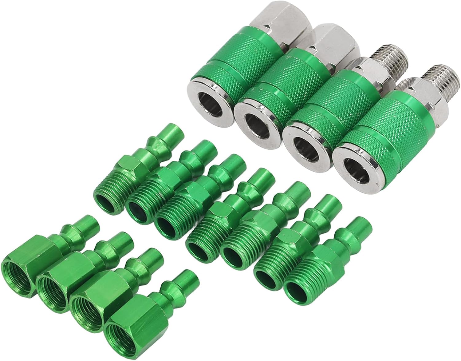 Air Hose Fittings Set 4-Pack Universal Air Coupler & 10-Pack I M Plugs Aluminum Alloy 1/4in NPT Compatible for Compressor Pneumatic Tools Spray Gun Industrial Equipment