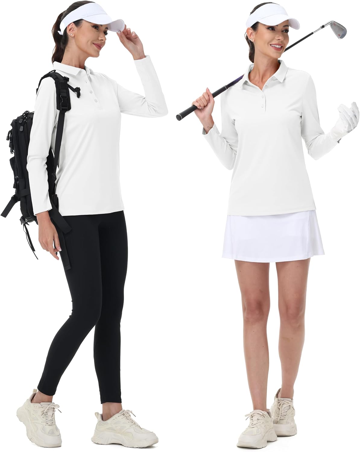 MAGCOMSEN Women's Polo Shirts Long Sleeve Golf Shirt Quick Dry UPF 50+ Sun Protection Lightweight Tennis Shirts